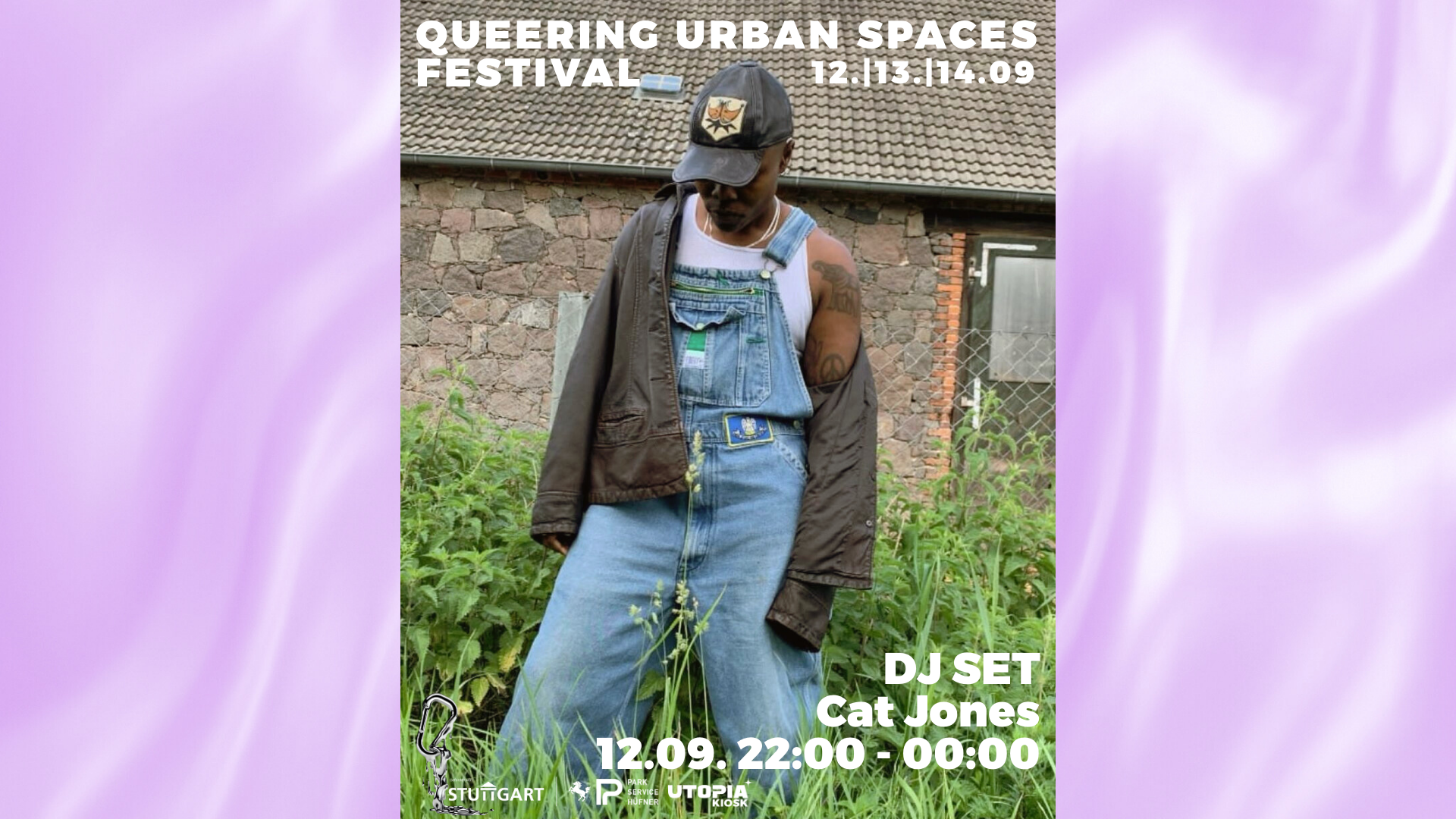 DJ Set by Cat Jones, a black person standing infront of a red housewall in some grass