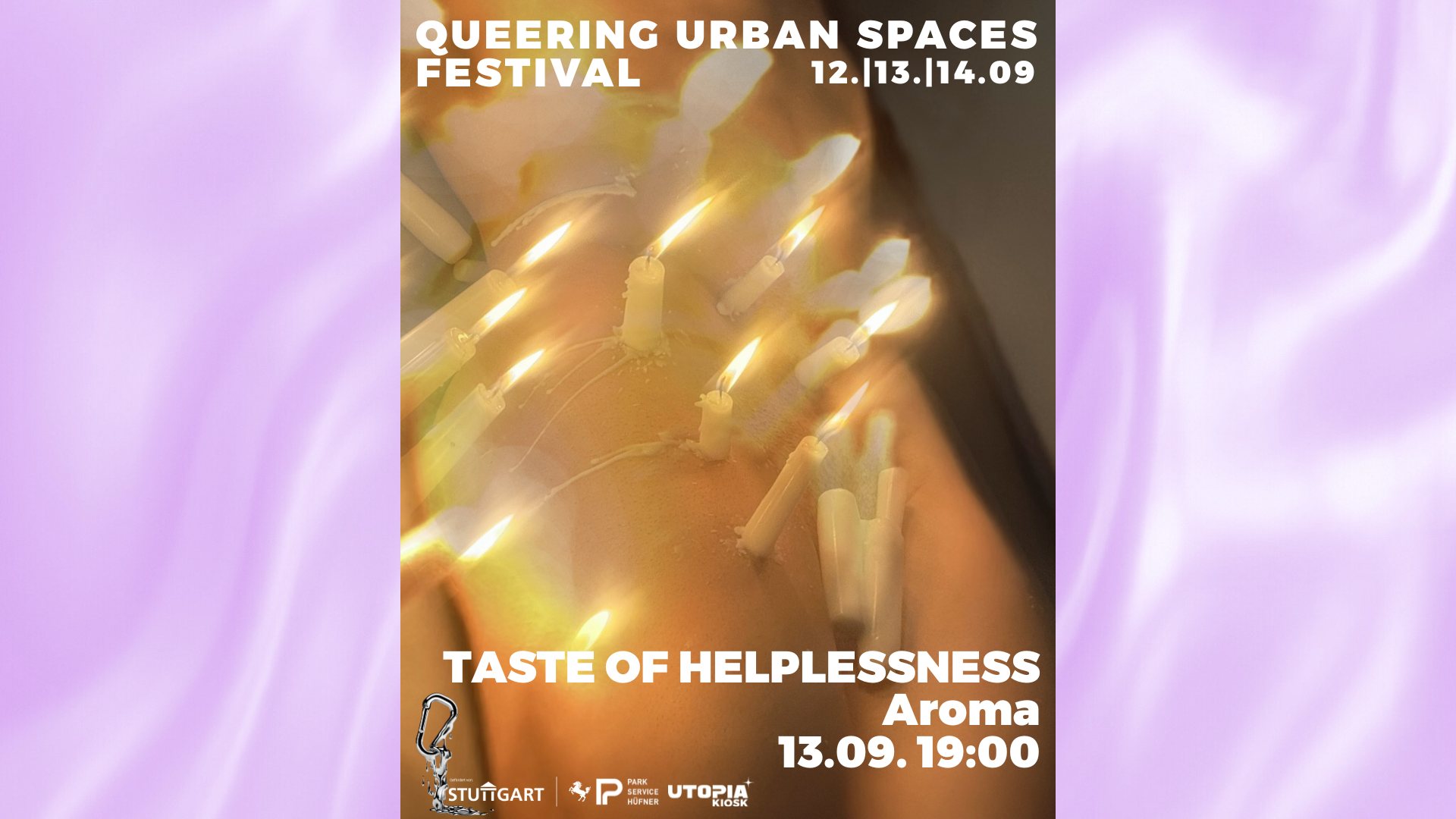 Taste of Helplessness, performance, a picture of a body cobered in burning candles, wax dripping unto the skin