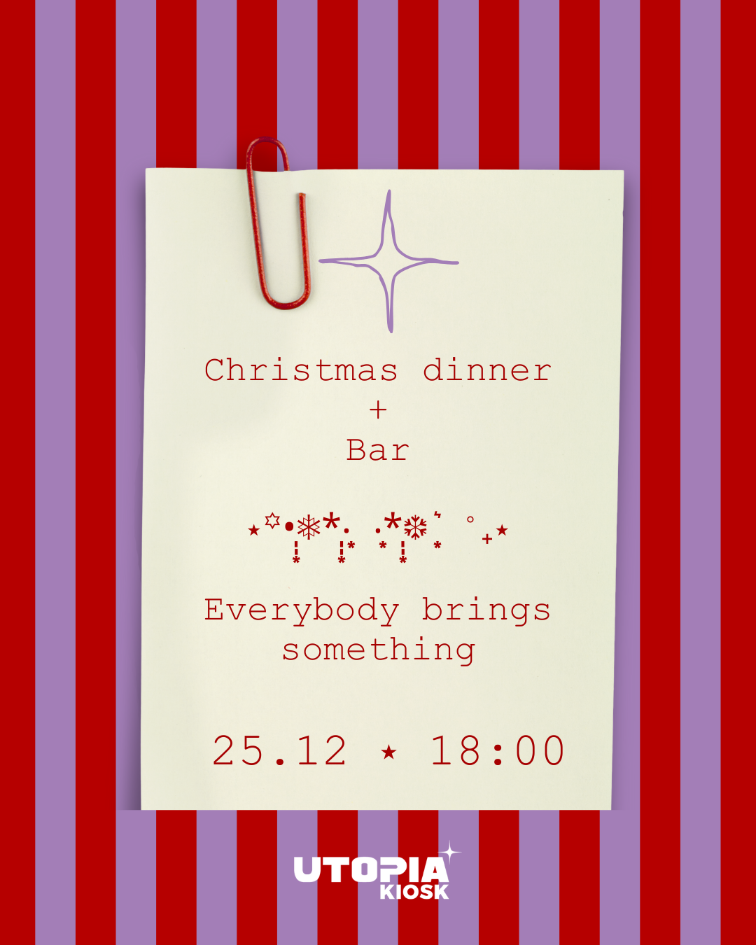 Christmas dinner + Bar Everybody brings something